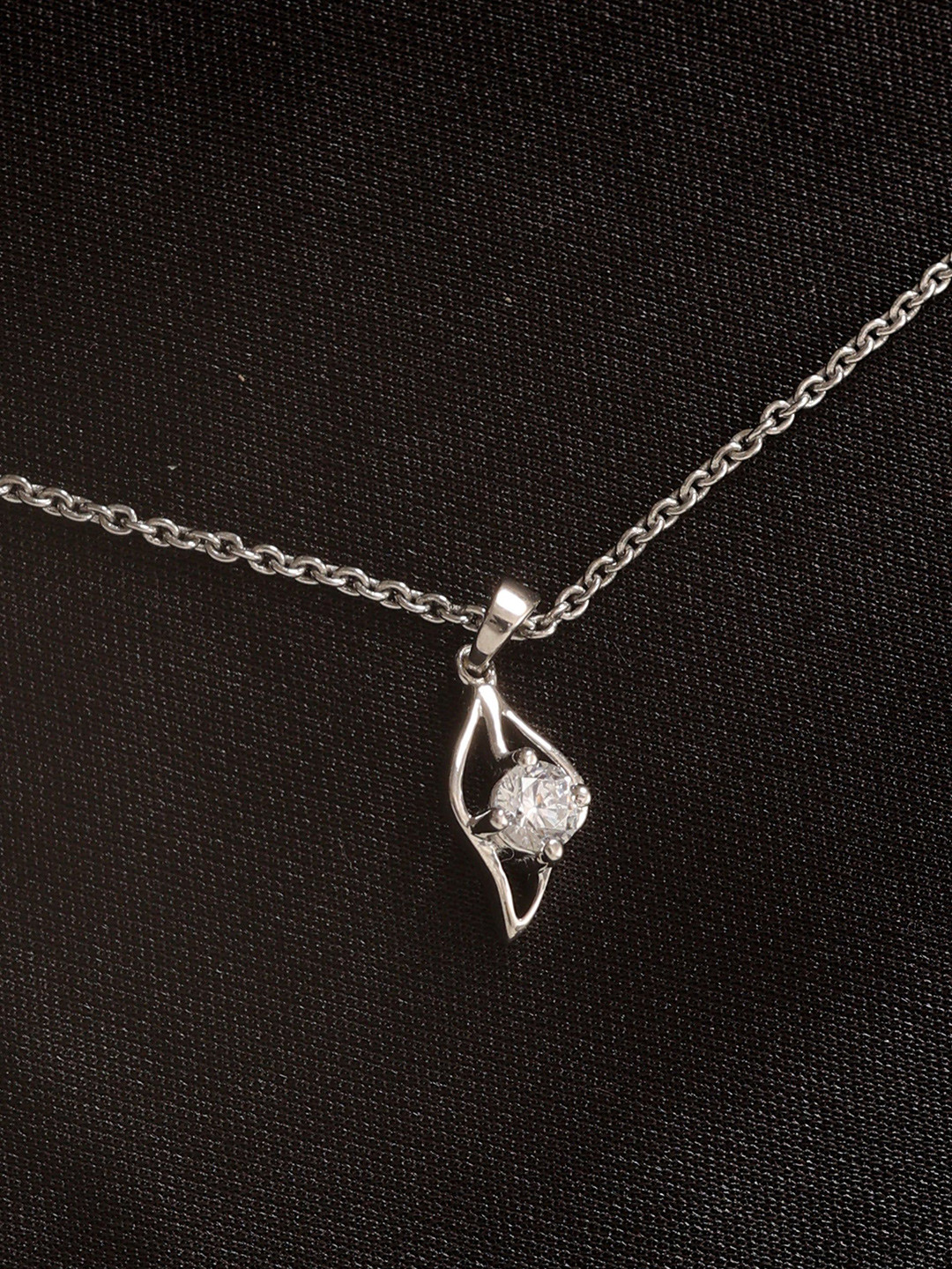 KIORAH 925 Sterling Silver-Plated CZ Studded Contemporary Minimal Pendant With Chain