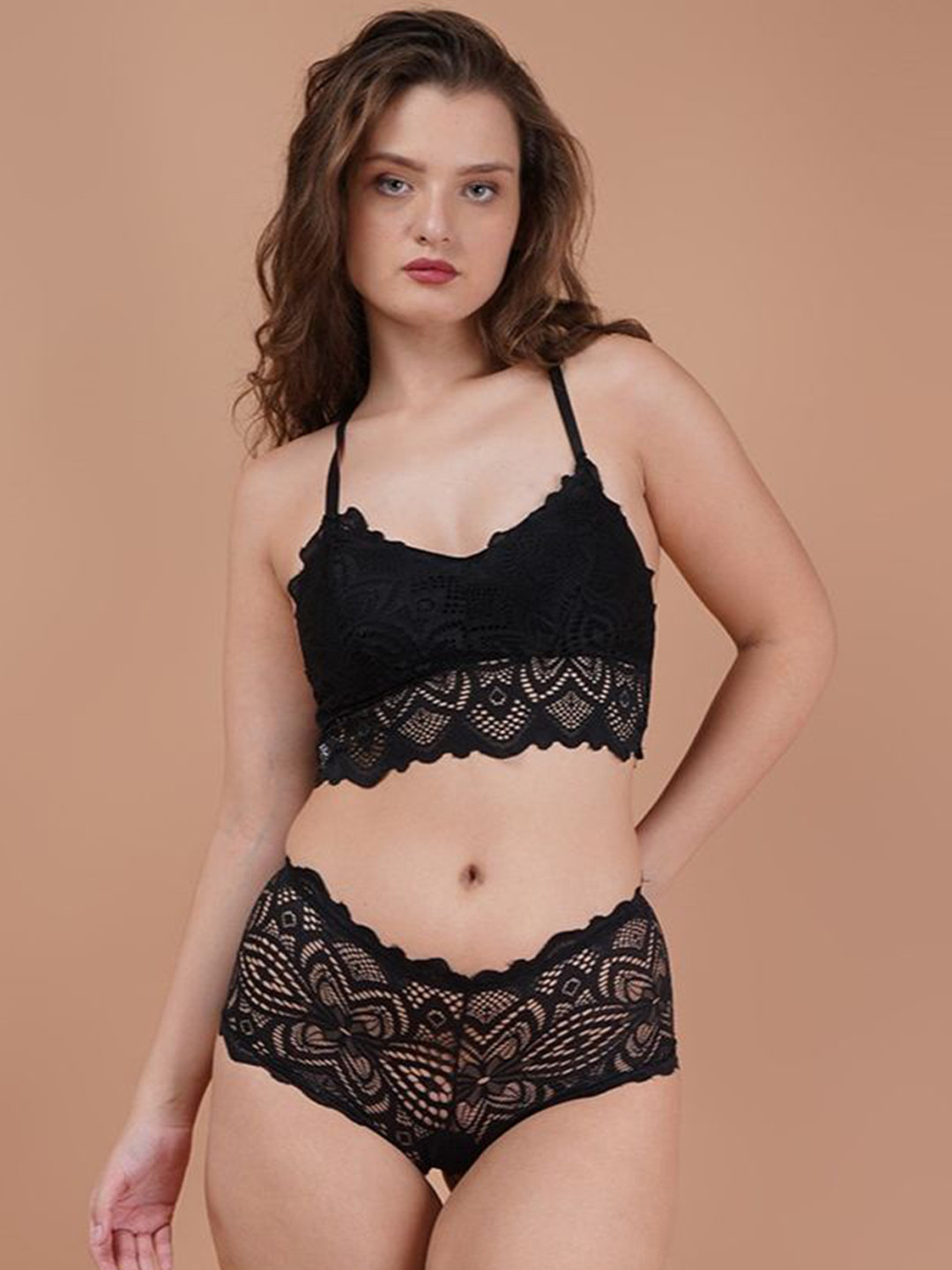 Lugo Self Design Lingerie Set Bra&Panty_8334_Single_Black_28