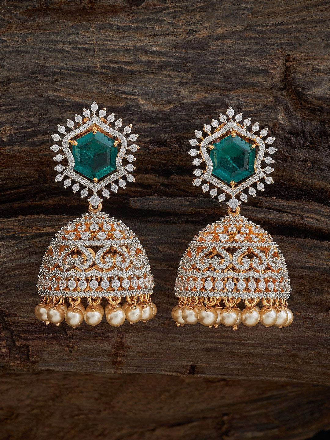 Kushal's Fashion Jewellery Ruby Gold-Plated Party Zircon Dome Shaped Jhumkas Earrings