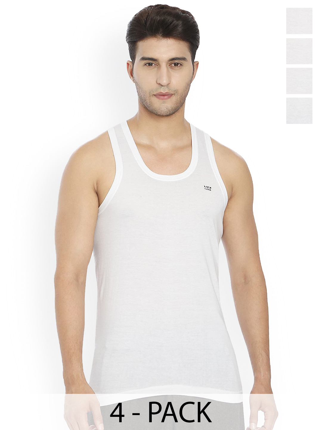 Lux Cozi Pack of 4  Gym Vests LUX_005_4H_COZI_FINE_VEST_RN_WHITE_105