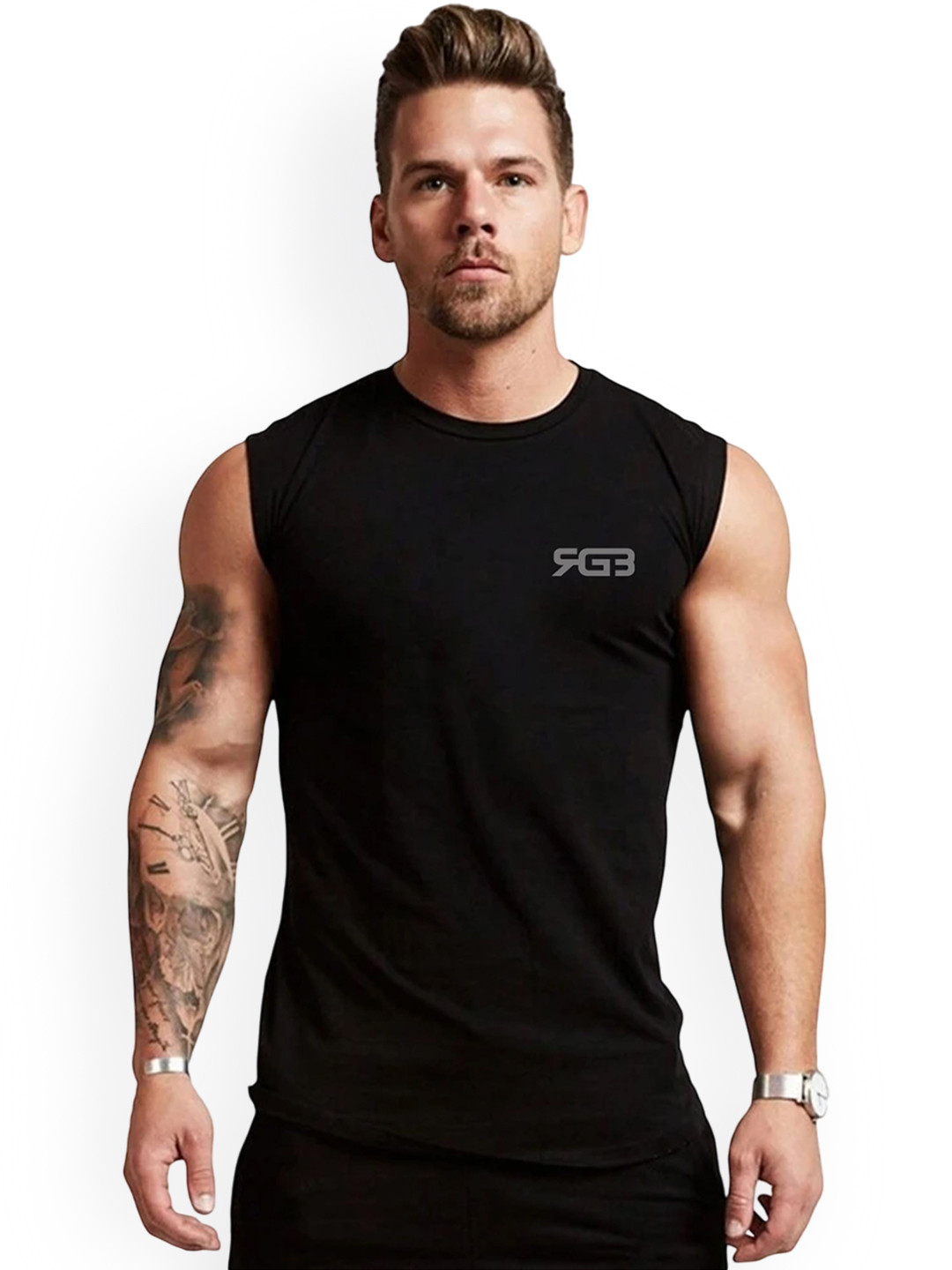 3Colors Printed Round Neck Gym Vest VEST-CCUT-FREAKY-BLK_M