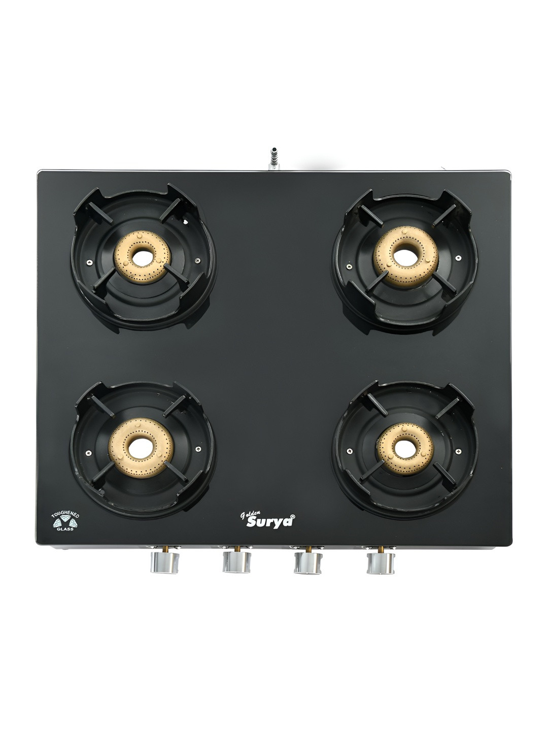 GOLDEN SURYA Black 4 Burner Glass Top Manual Gas Stove