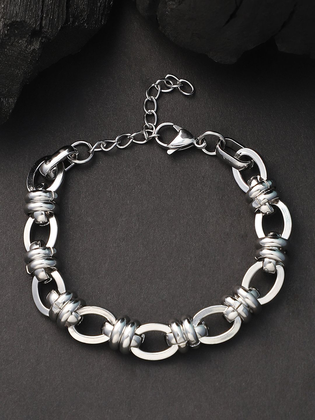 French Accent Men Silver-Plated Curve Link Bracelet