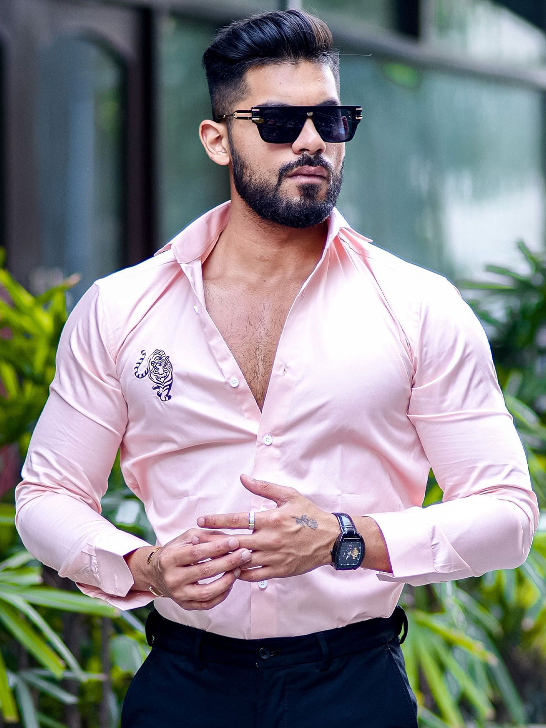 Foomer Men Satin Cotton Standard Opaque Casual Shirt