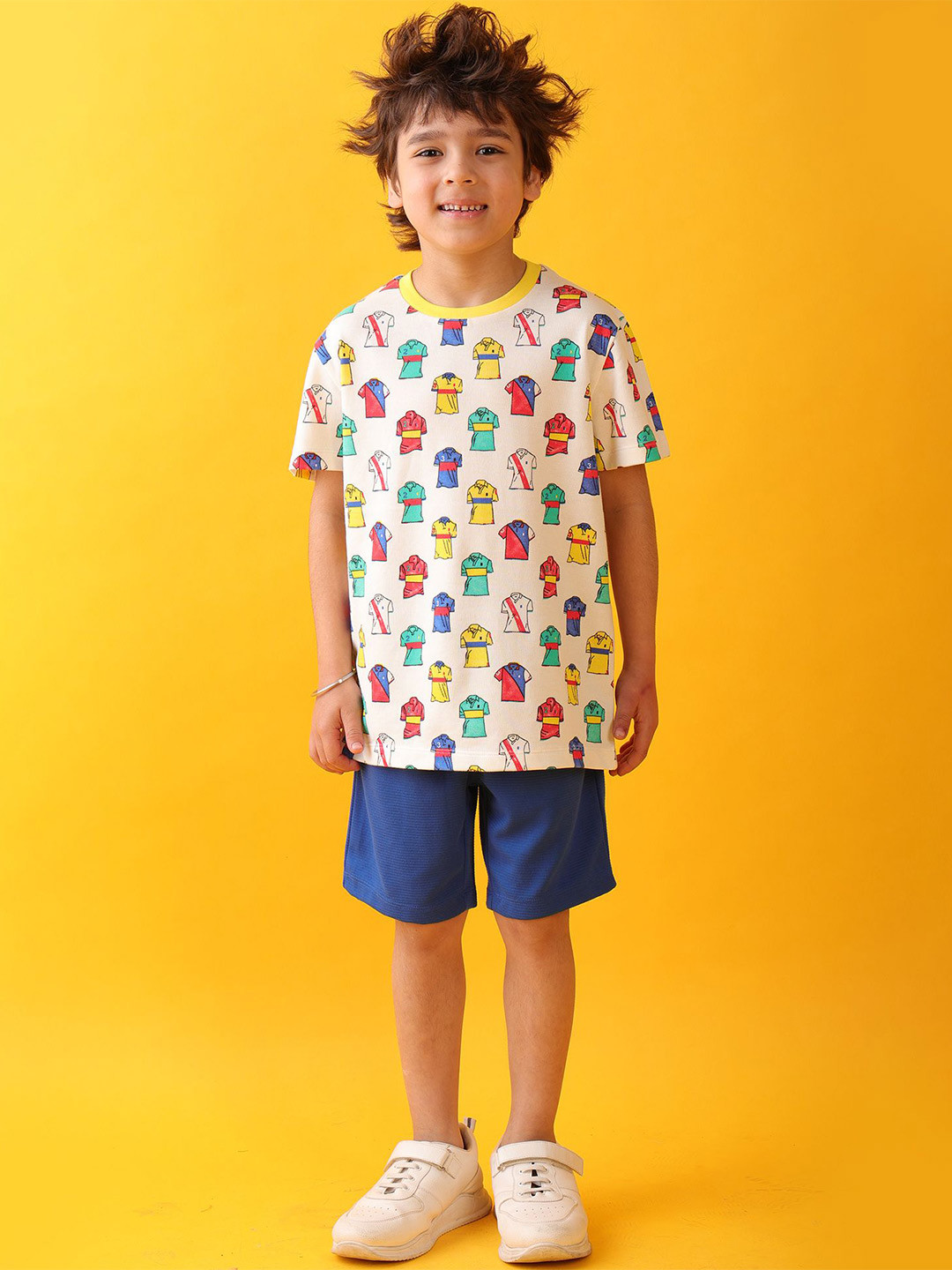 Anthrilo kids Boys Polo Printed Round Neck Pure Cotton T-shirt Shorts Clothing Set