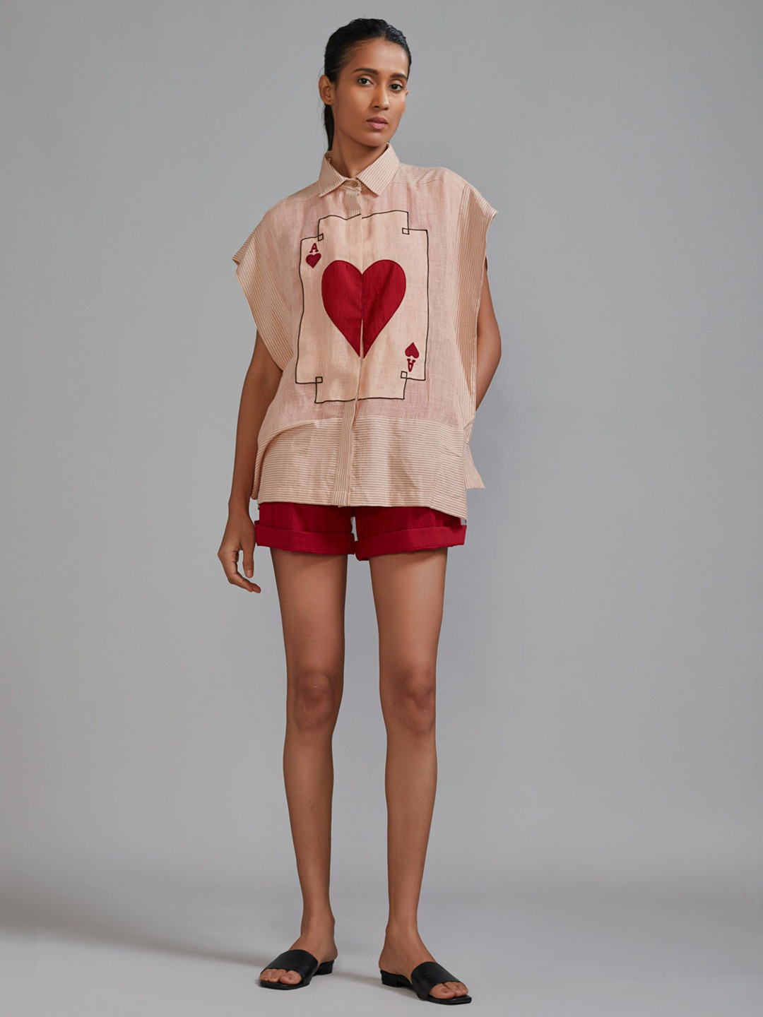 MATI Printed Short Sleeves Linen Shirt With Shorts