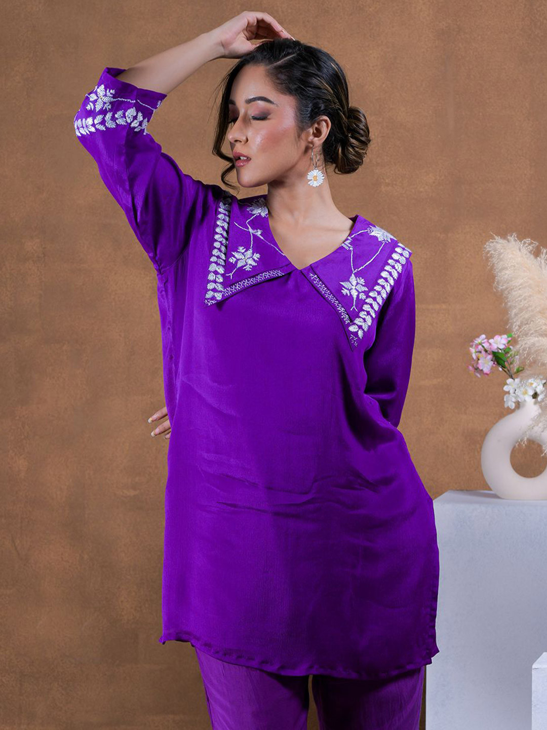 Phulkari Forever Roll-Up Sleeves Chiffon Shirt Style Top