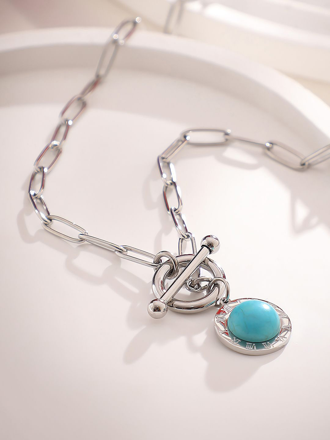 French Accent Men Silver-Plated Artificial Stone Soletria Minimal Chain With Pendant