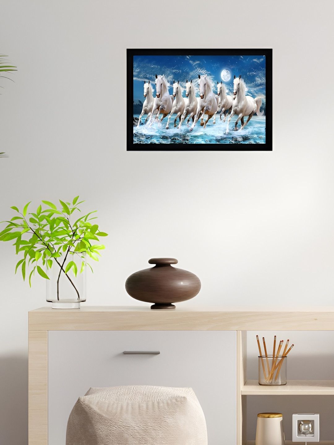 Indianara 1 Piece White & Blue Wood Birds and Animals Wall Paintings