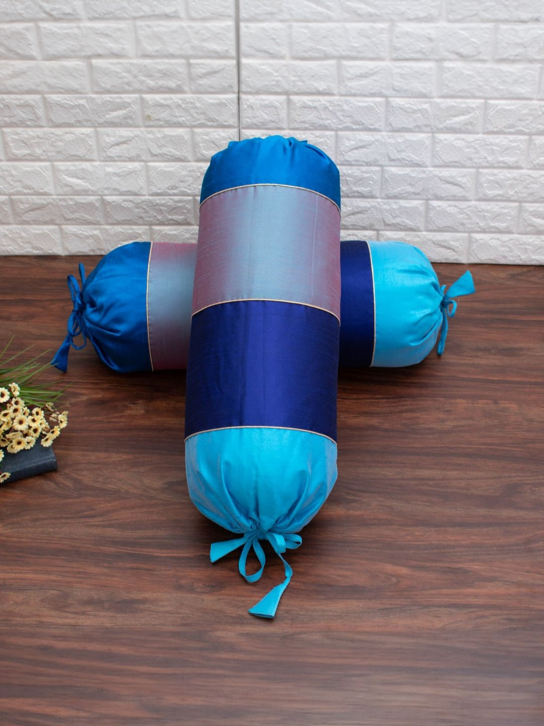 RoyalDeco Blue & Navy Blue 2 Pieces Shades Designer Silk Bolster Covers