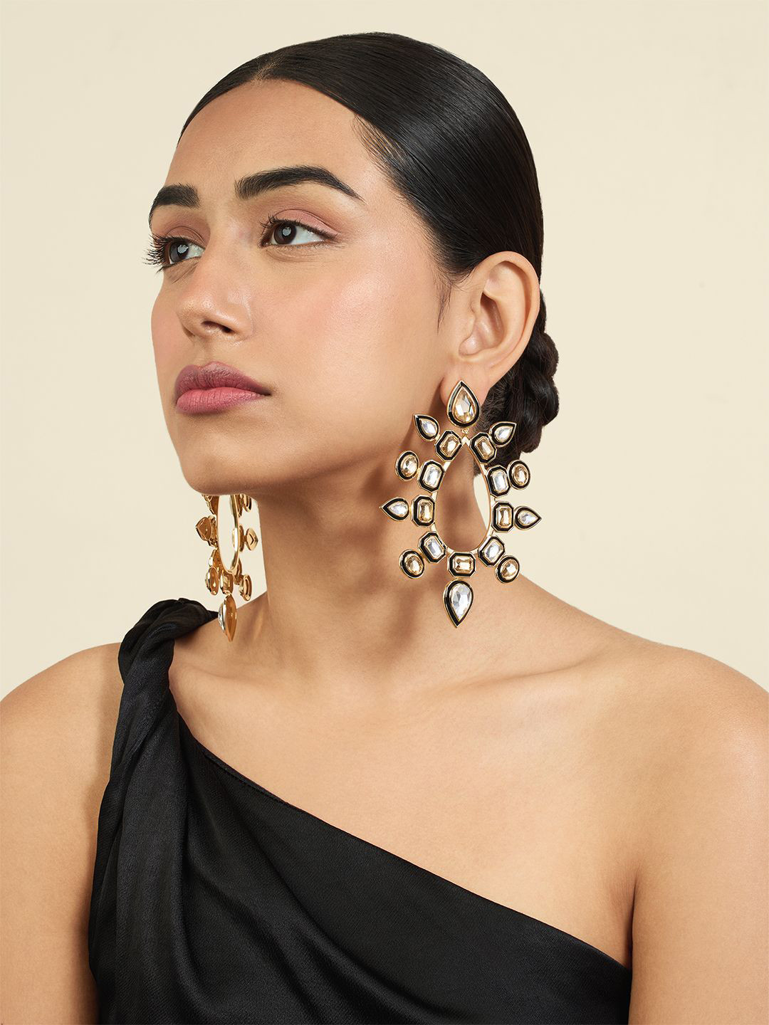 Isharya Oceanus Statement 18Kt Gold-Plated Crystals Teardrop Shaped Drop Earrings