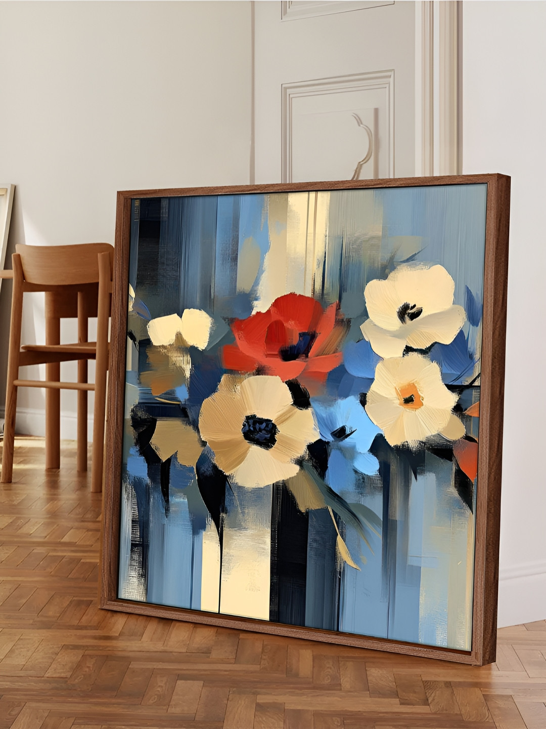 Myntra Elegant Homes White & Red Floral and Botanical Printed Canvas Wall Art