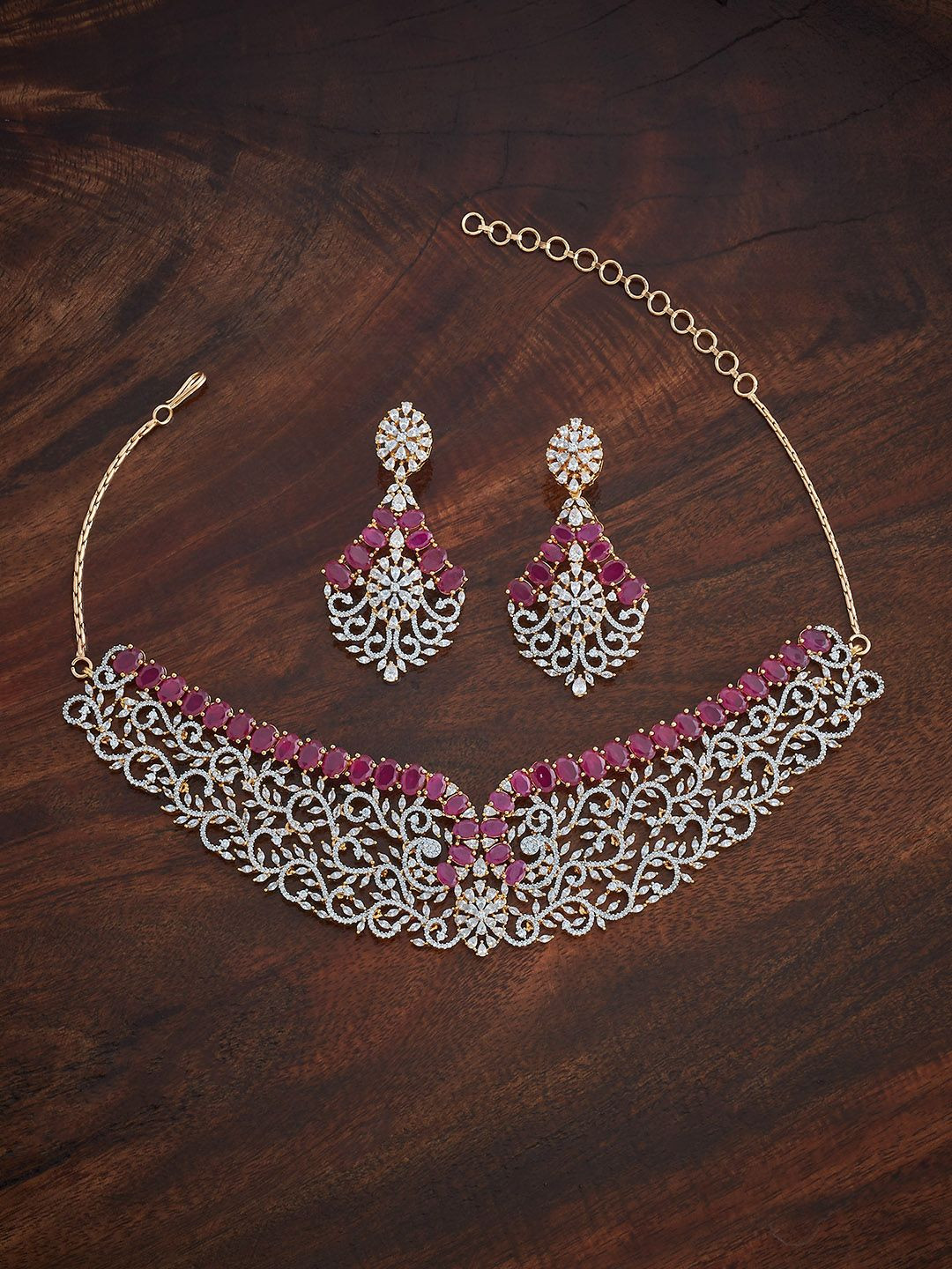 Kushal's Fashion Jewellery Ruby Rose Gold-Plated Party Zircon Jewellery Set