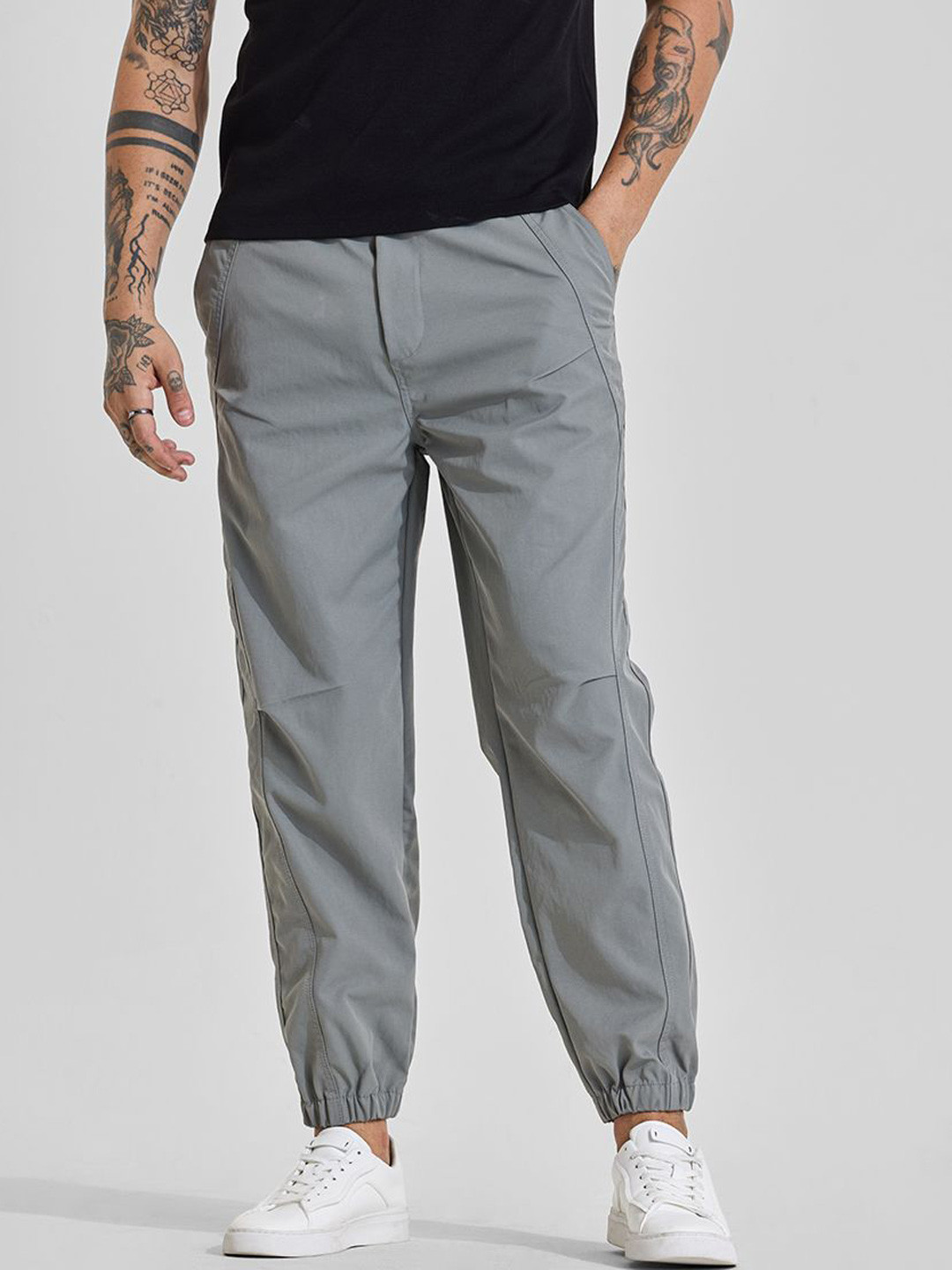 Snitch Men Grey Mid Rise Relaxed Fit Track Pants
