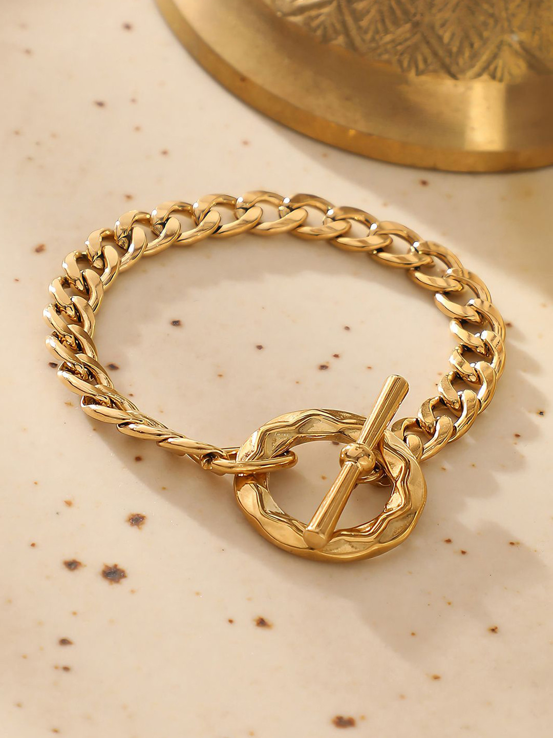 French Accent Men Gold-Plated Halo Link Bracelet