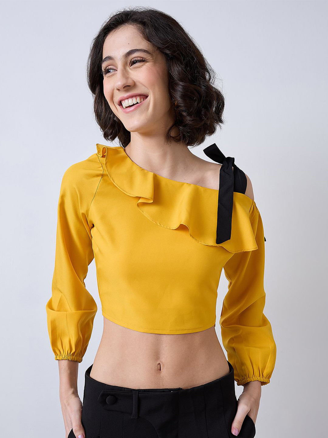 SZN One-Shoulder Ruffle Crop Top