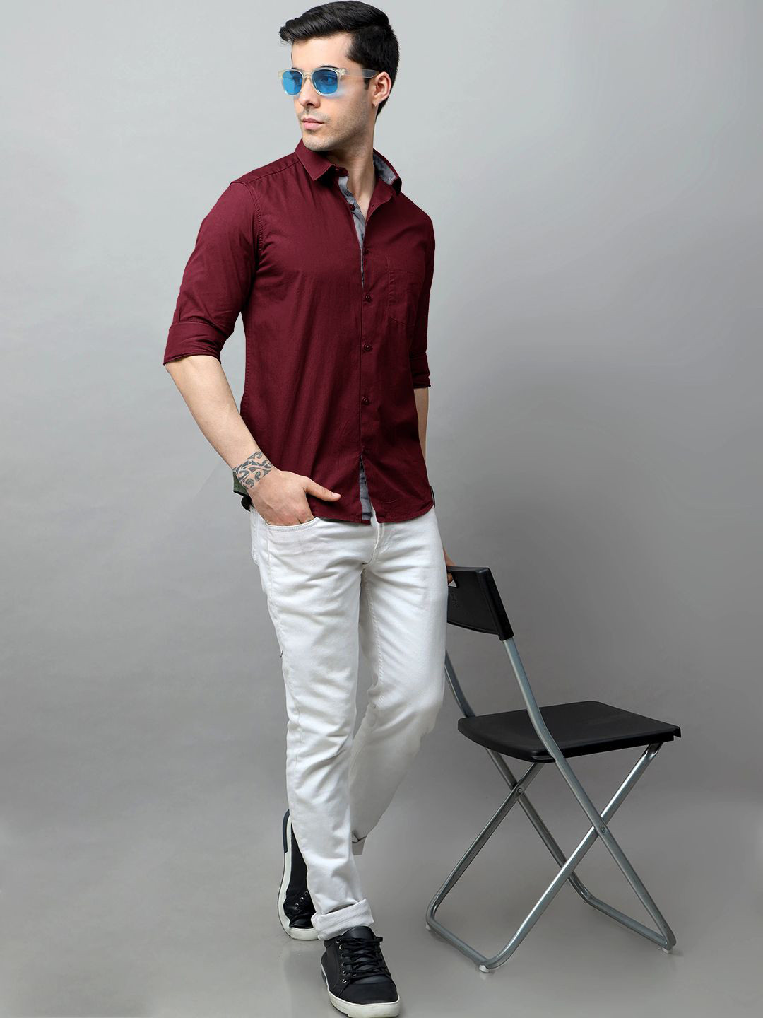 SZN Men Standard Opaque Spread Collar Shirt