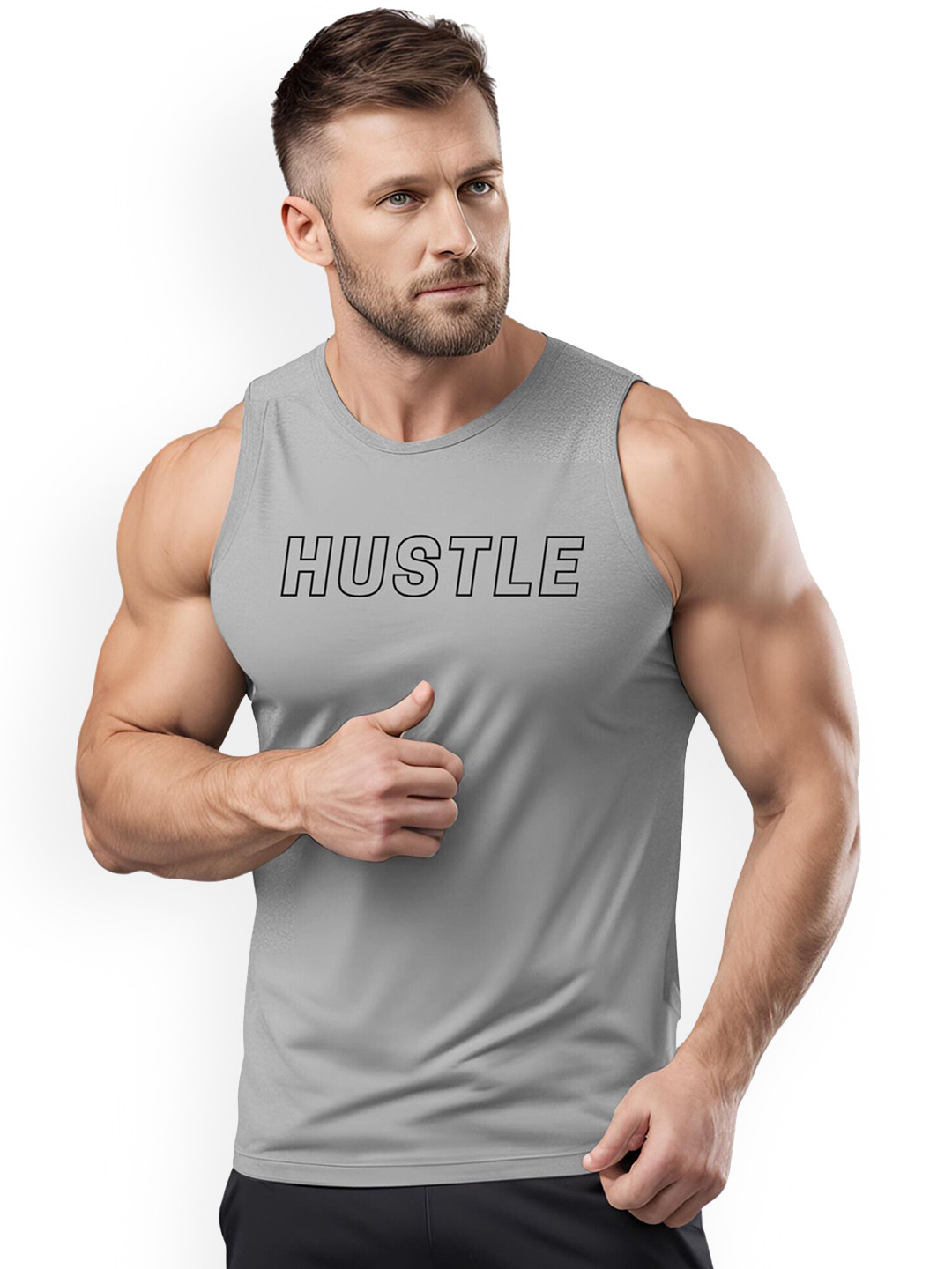 3Colors Printed Dri-FIT Sleeveless Activewear Gym Vest VEST-CCUT-HUSTLE-GREY_M