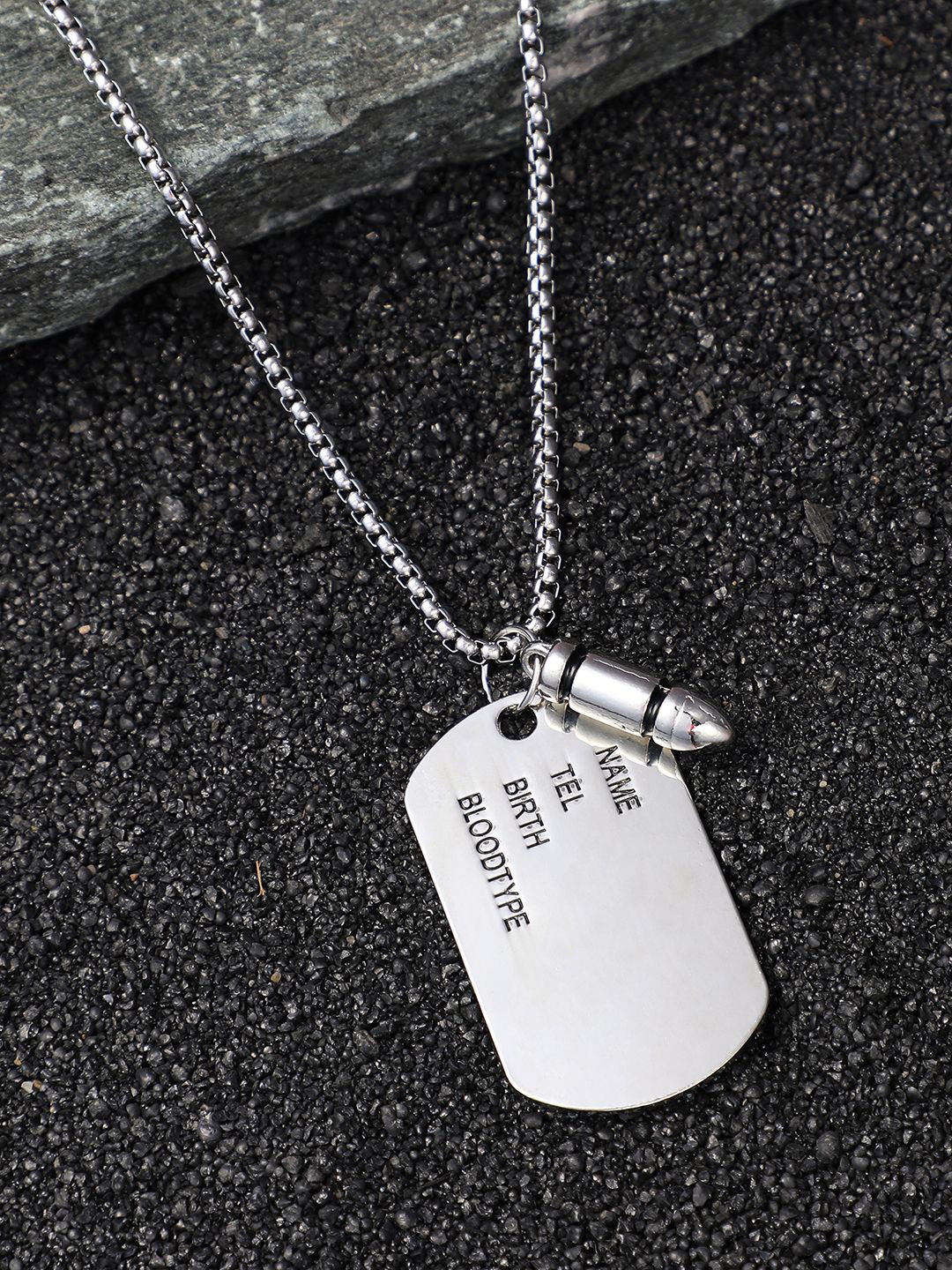 French Accent Men Silver-Plated Geometric Shaped Marine Pendant With Chain
