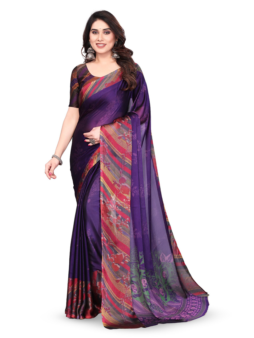 MAGNEITTA Floral Pure Chiffon Saree