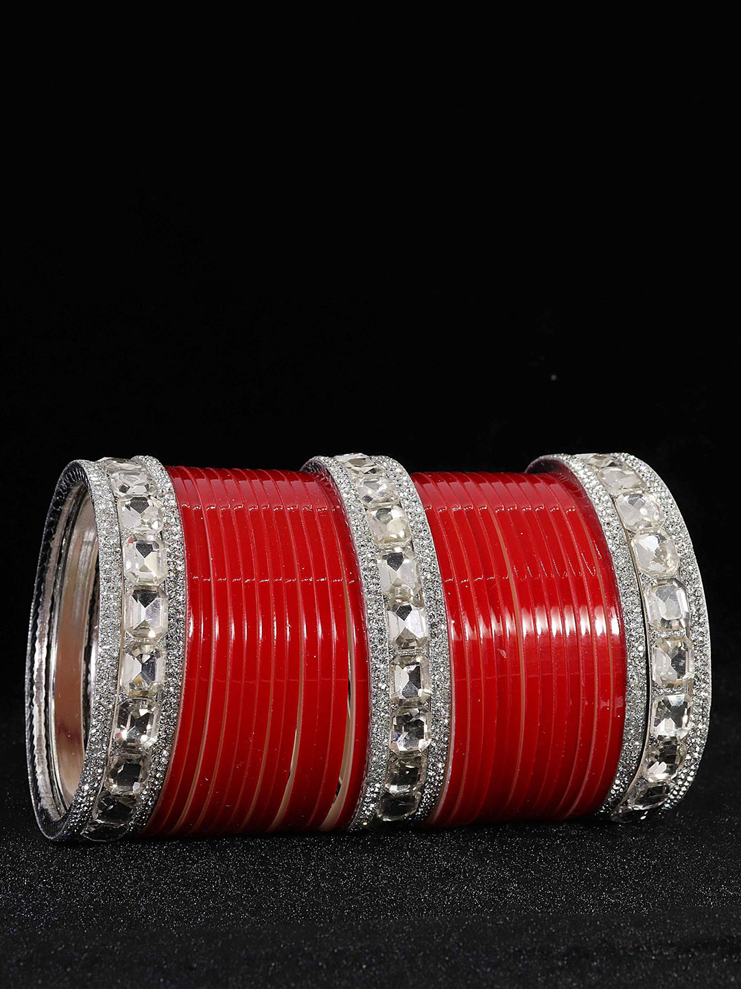 ZULKA Set Of 66 Silver-Plated American Diamonds Studded Bridal Chuda Bangles