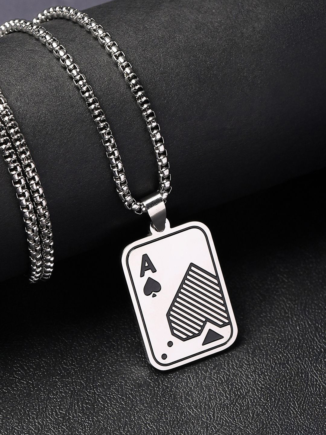 French Accent Men Silver-Plated A-Heart Minimal Pendant With Chain