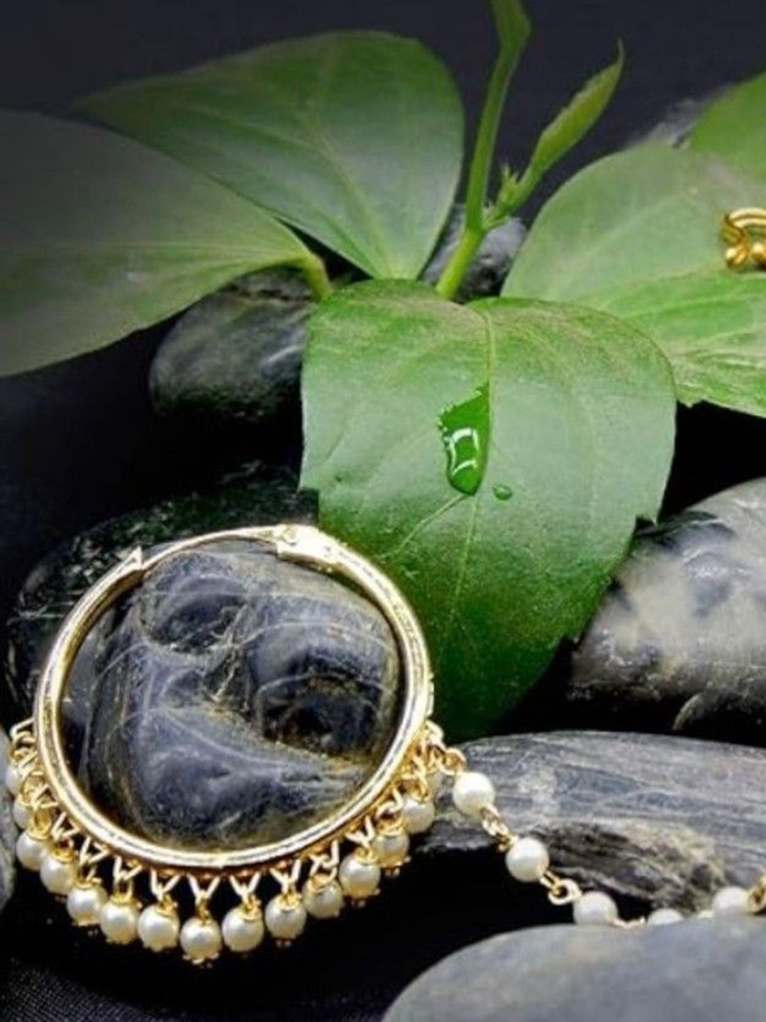 Anouk Delicate Gold-Plated Pearls Beaded Chained Nosepin