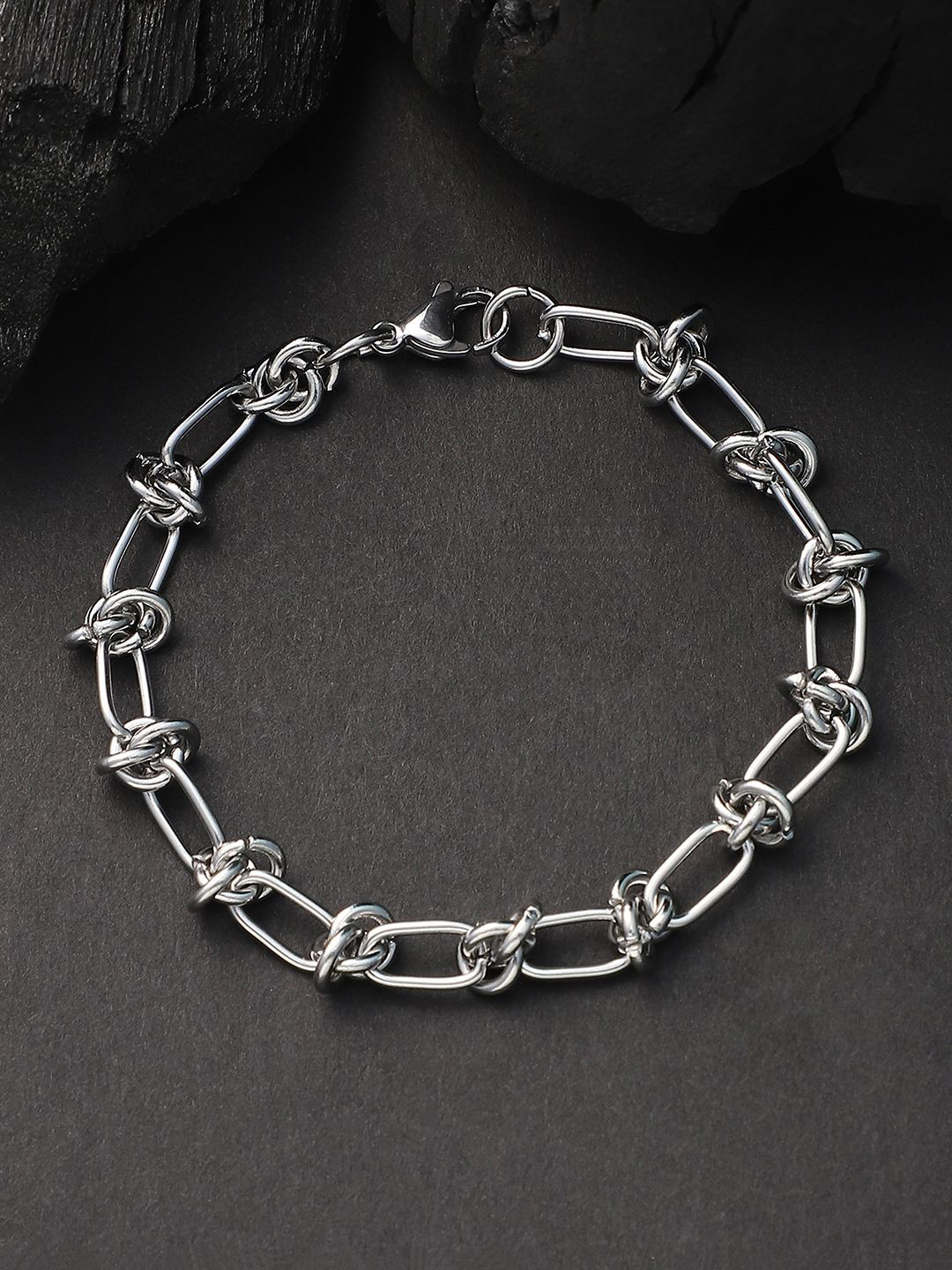 French Accent Men Silver-Plated Minimal Link Bracelet