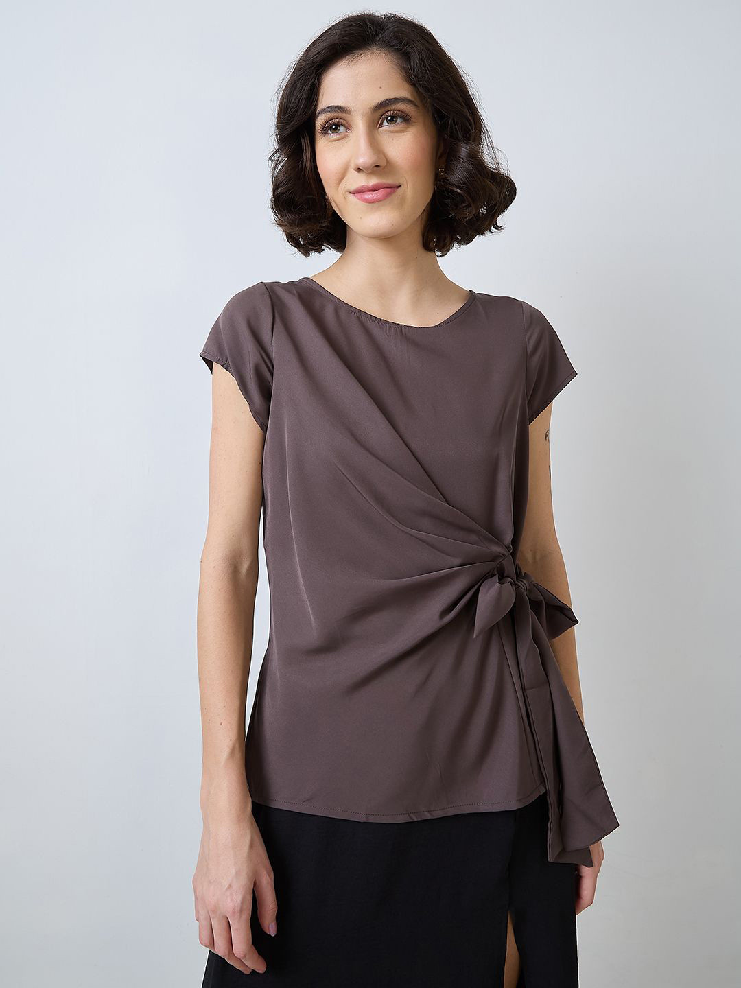 SZN Solid Side Draped Knot Top