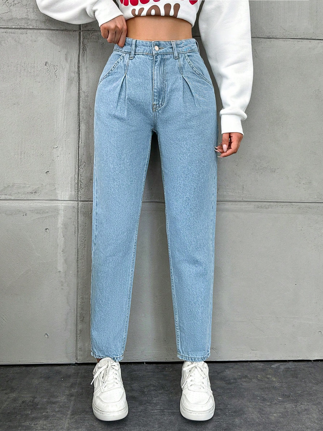 HIGH BUY Women Loose High-Rise Low Distress Jeans