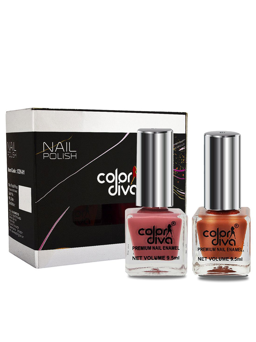 Color Diva Set Of 2 Long Lasting Nail Enamel - 9.5 ml Each - Nude Peach & Nude Brown
