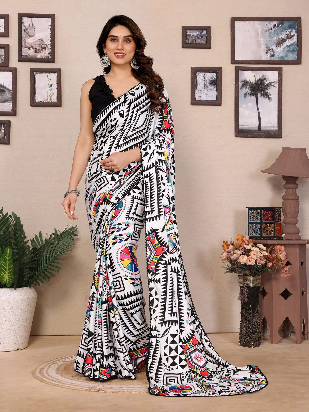 PEORA'S CLOSET Poly Crepe Saree