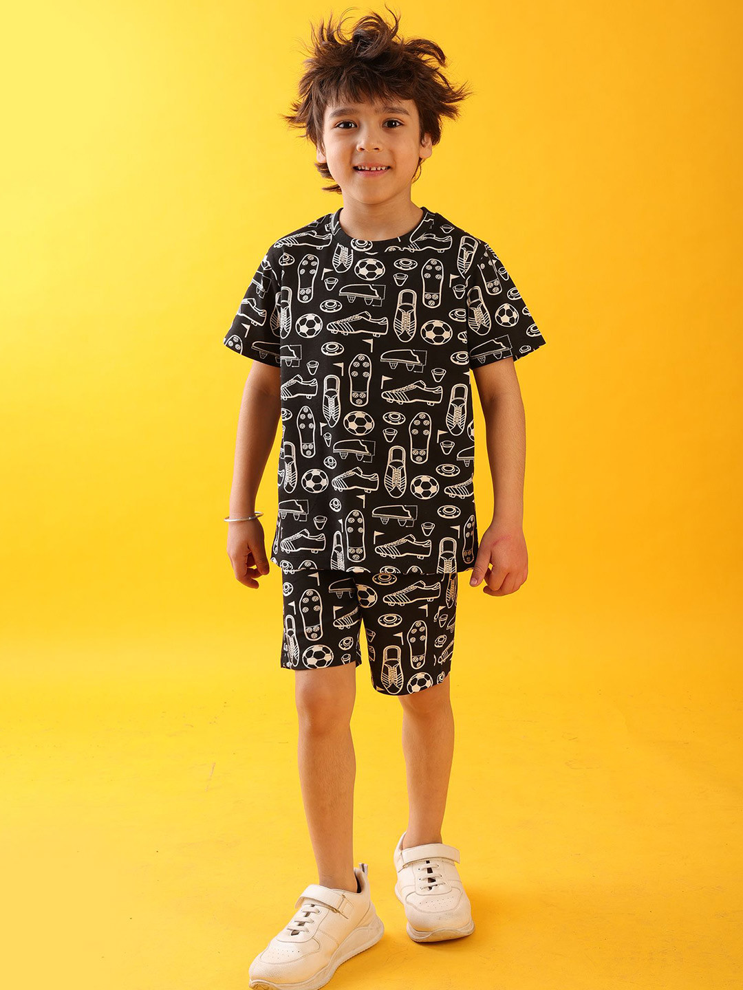 Anthrilo kids Boys Football Printed Round Neck Pure Cotton T-shirt Shorts Clothing Set