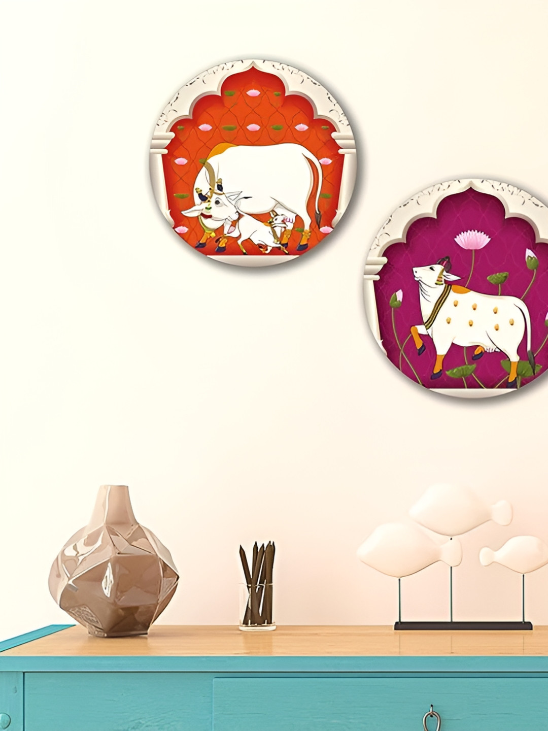 Indianara Wood 2 Piece Wall Round Photographs Wall Art -12 x 12 In