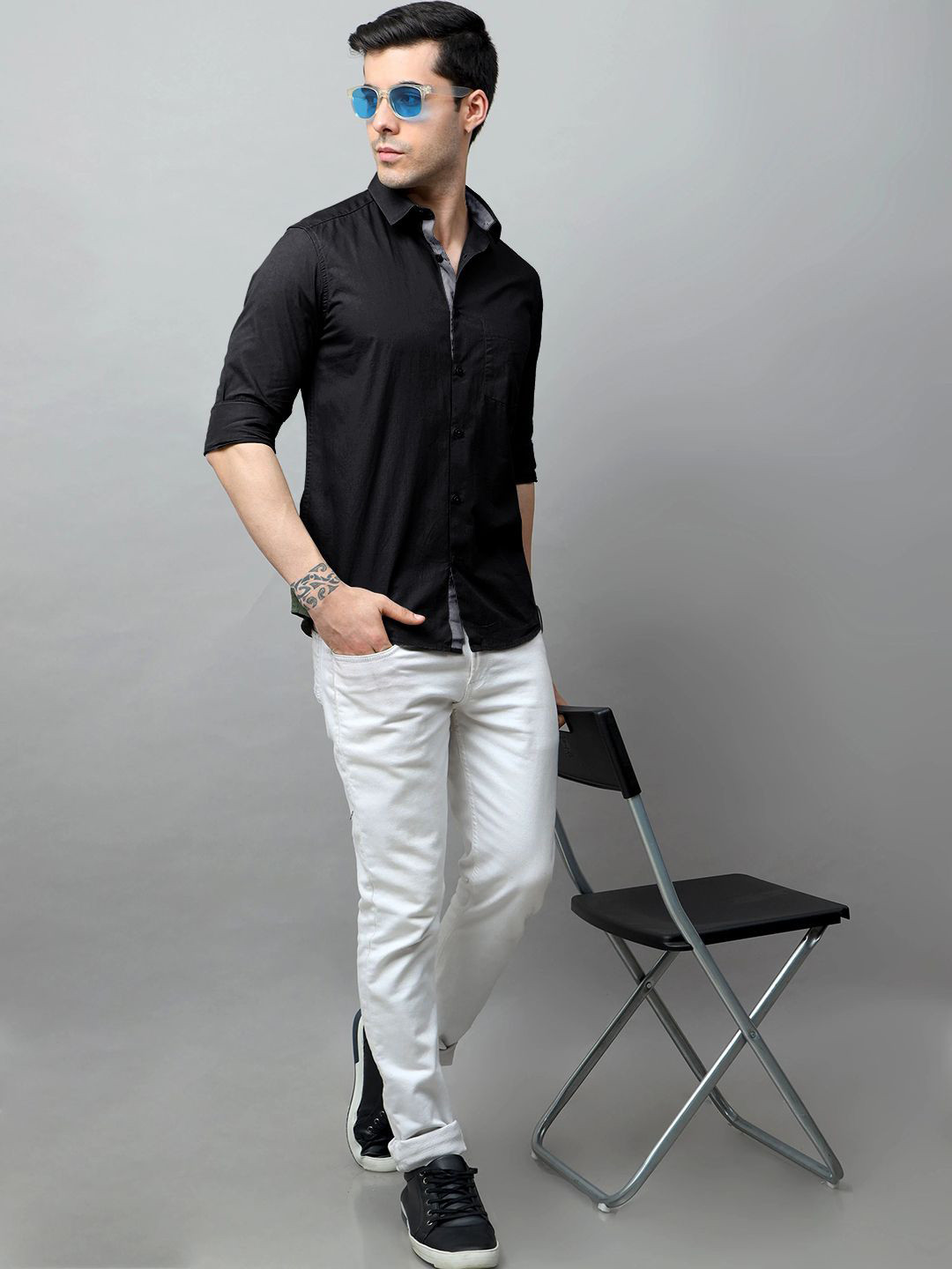 SZN Men Standard Opaque Spread Collar Shirt