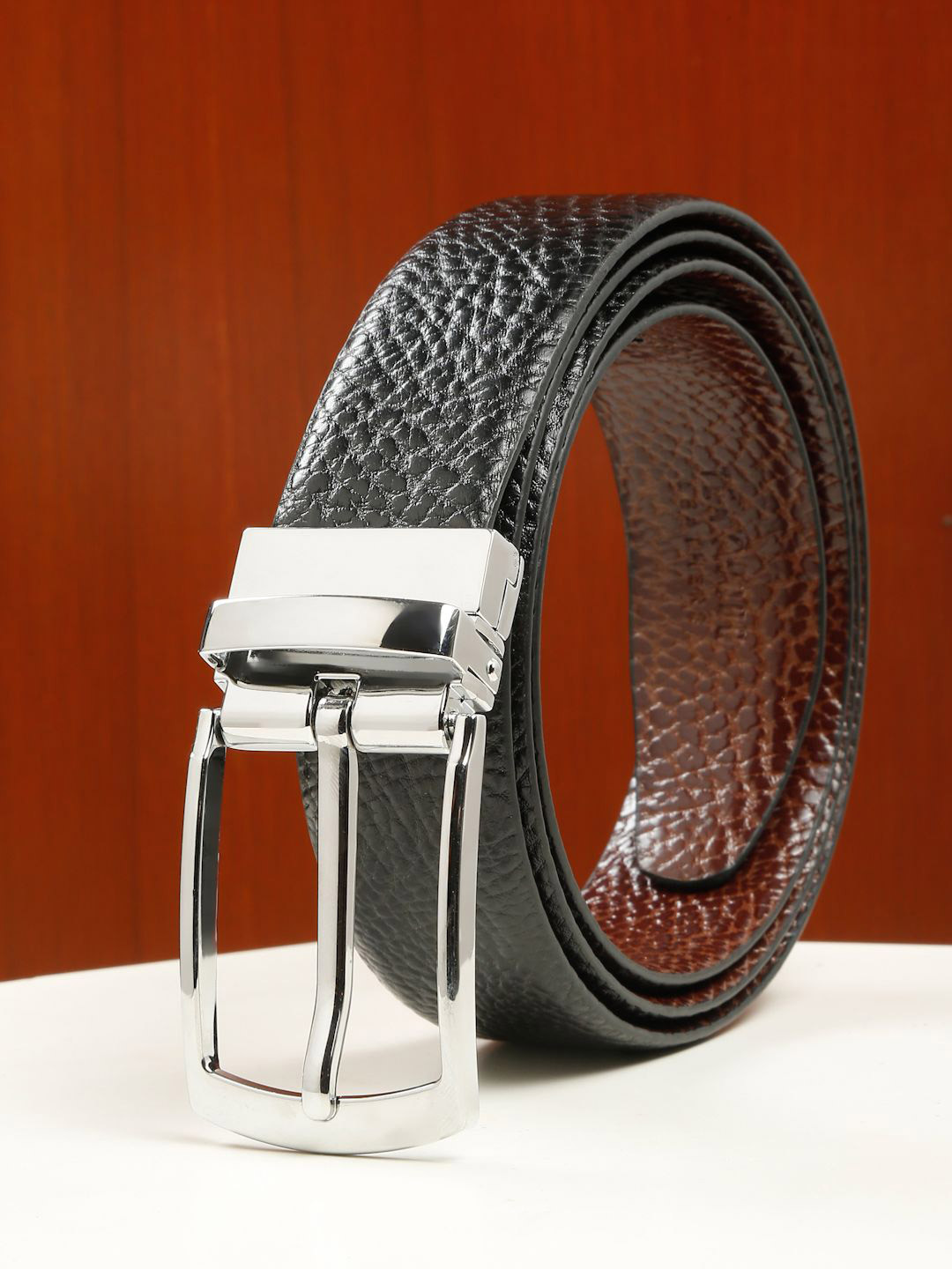 Teakwood Leathers Men Textured Leather Reversible Formal Belt