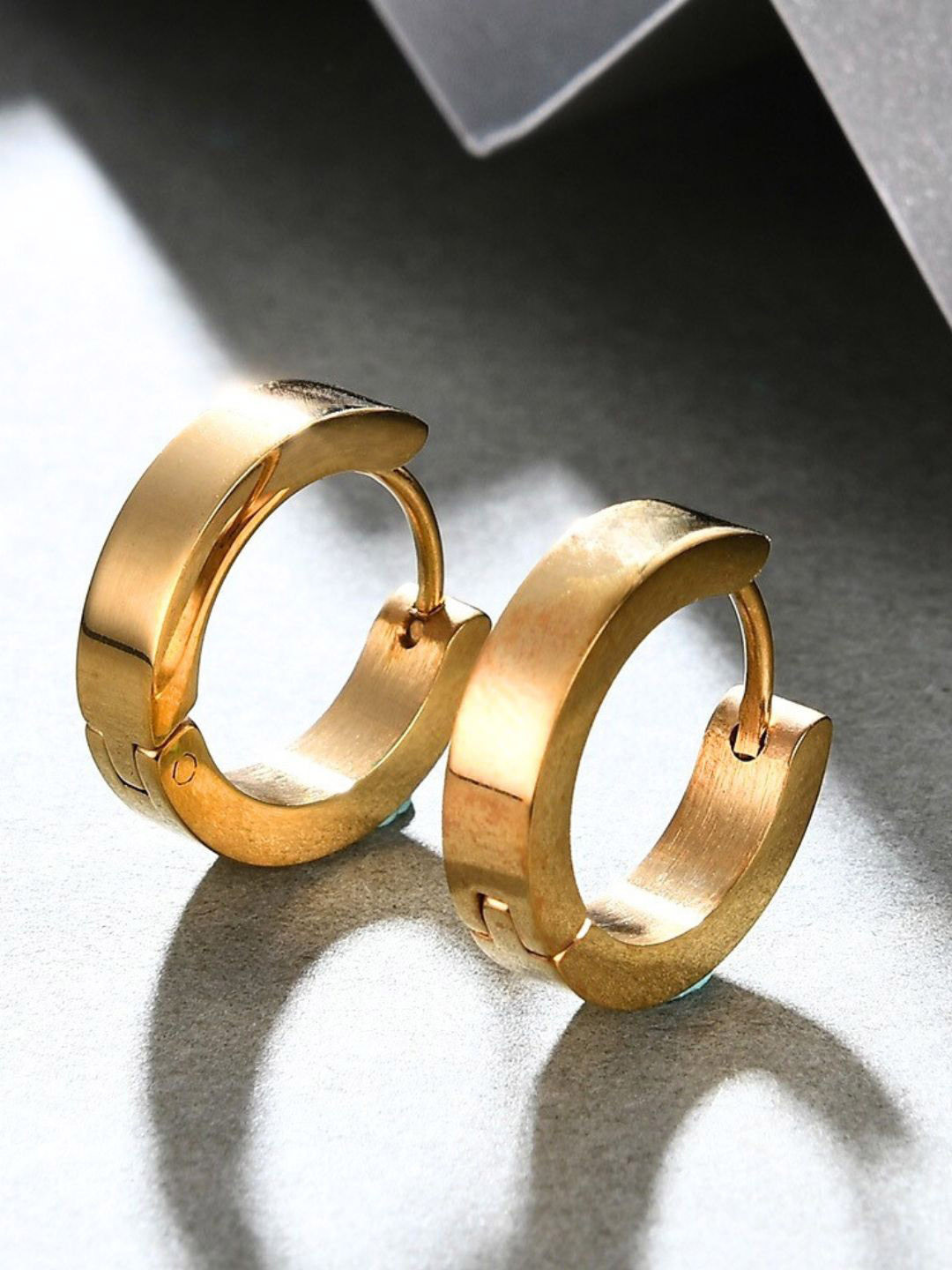 The Roadster Lifestyle Co. Men Stainless Steel Gold Plated Hoop Bali Earrings
