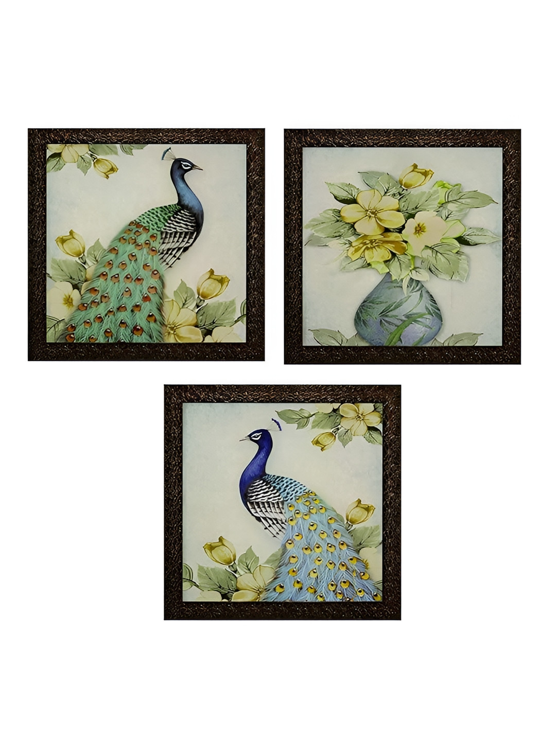 Indianara Grey & Blue 4 Piece Wood Birds and Animals Wall Paintings