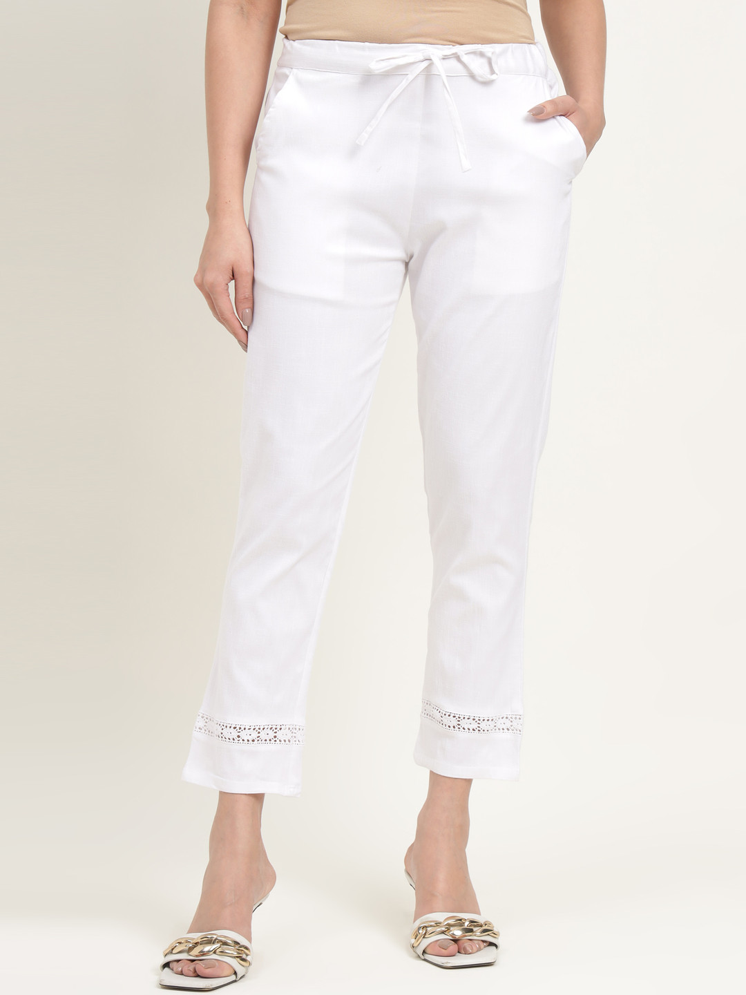 ZARI Lace Women Jaipur Cotton Viscose Pant Trousers with Single Lace