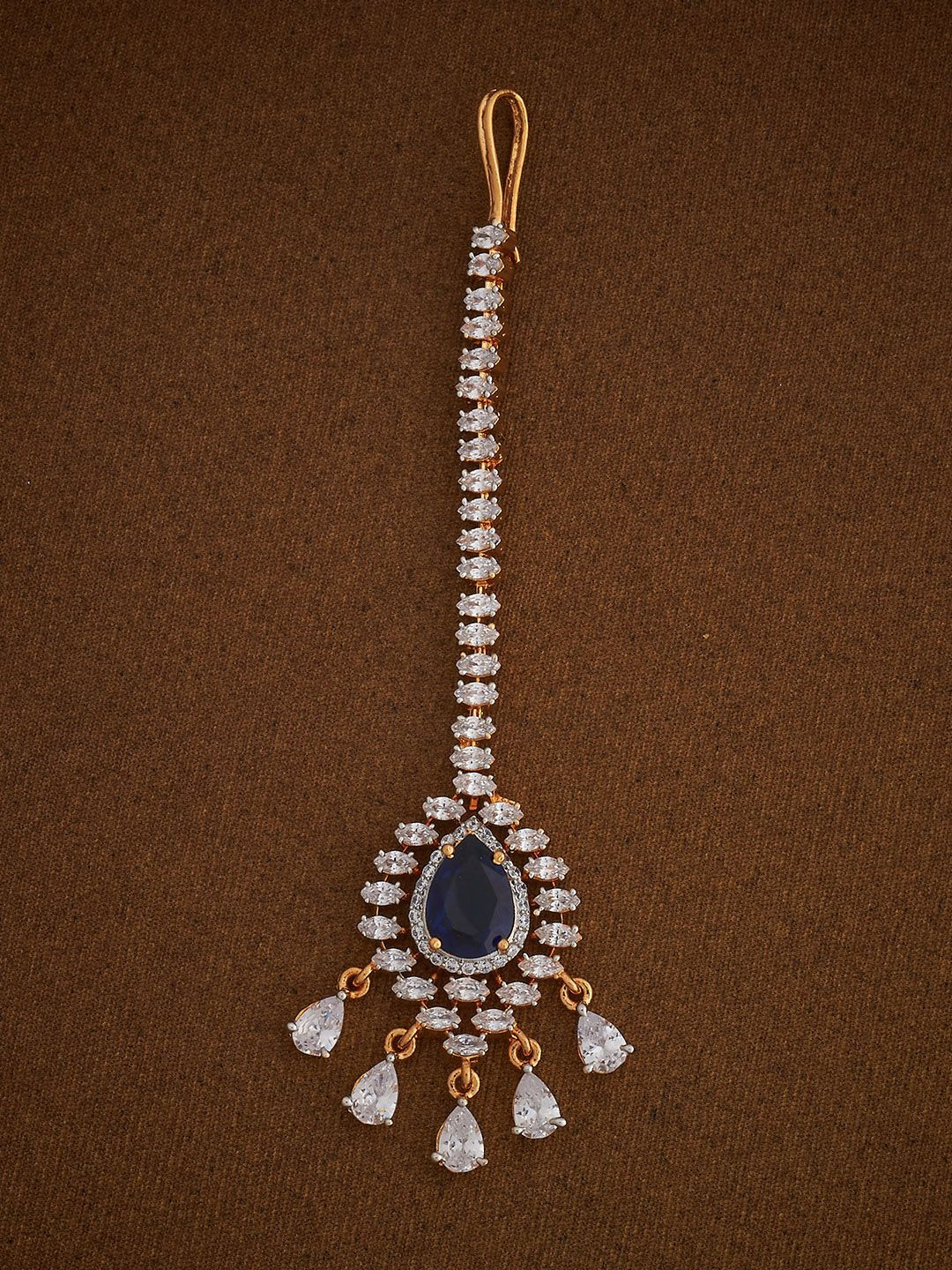 Kushal's Fashion Jewellery Pink Gold-Embellished Bridal Zircon Maang Tikka Head Jewellery