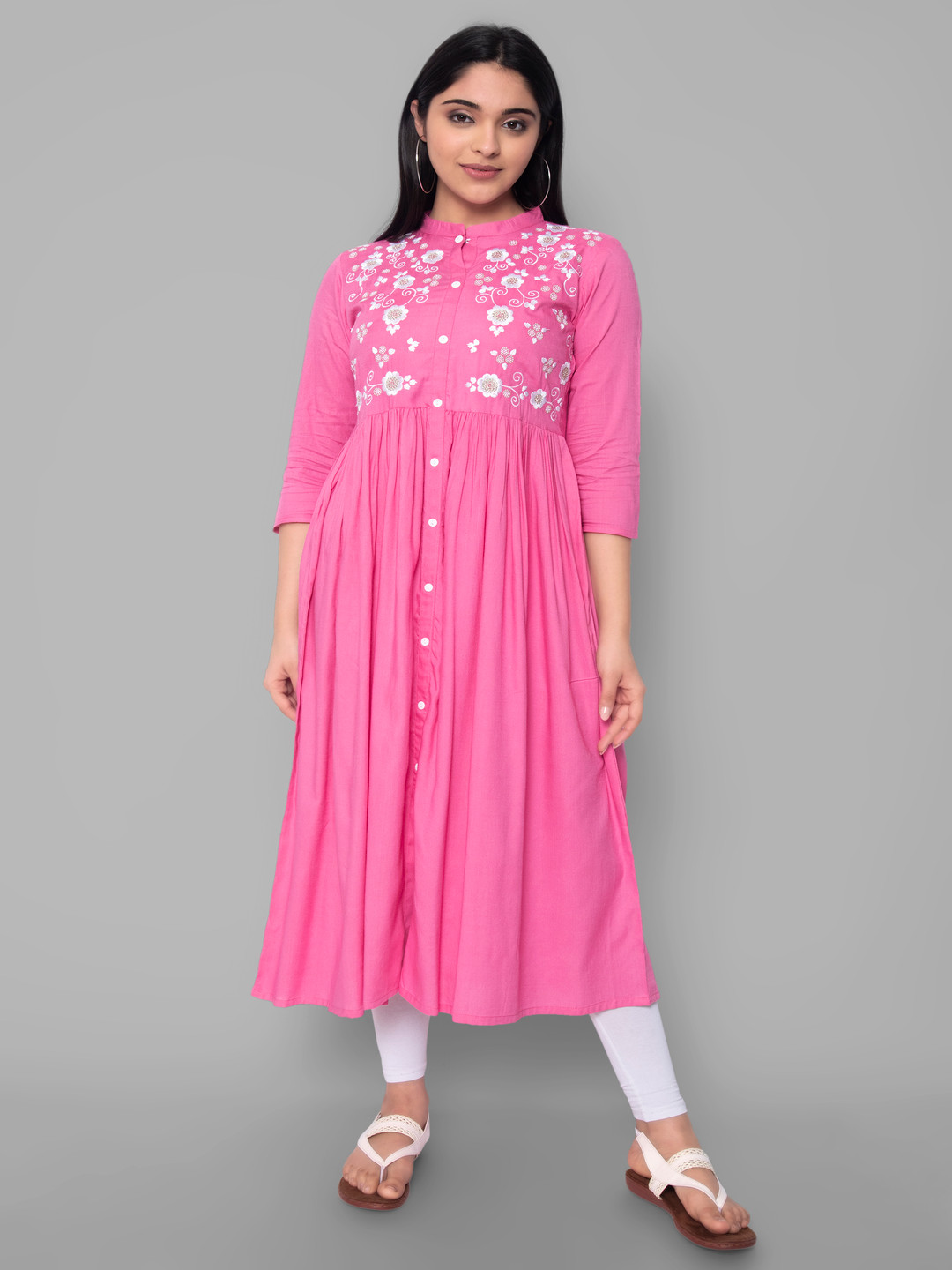 PALSIYA PRESENTS Yoke Design Mandarin Collar Thread Work A-Line Kurta