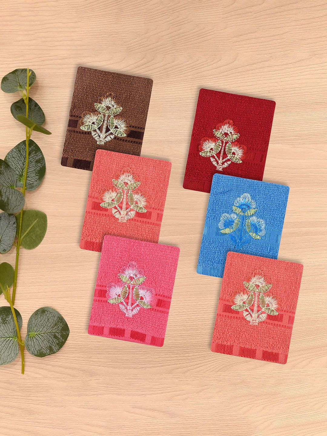 Kuber Industries 6-Pcs Pink & Red Embroidered Handkerchiefs