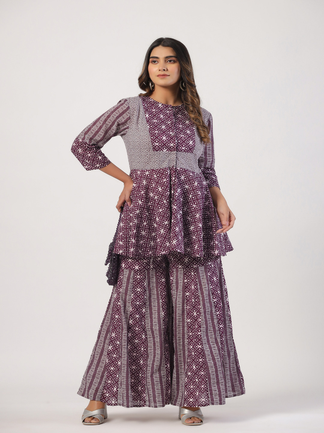 STIL O STITCH Printed Peplum Tunic With Palazzos