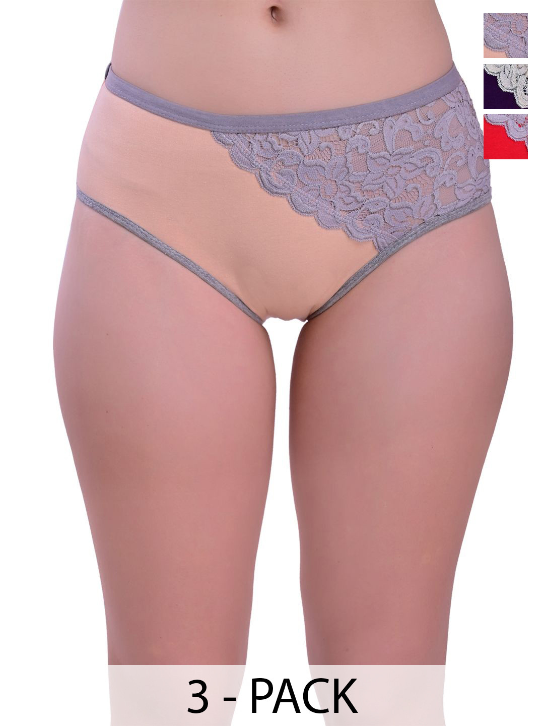 Valles365 by S.C. Pack Of 3 Crossnet Hipster Briefs CRNET3BGPURED-S