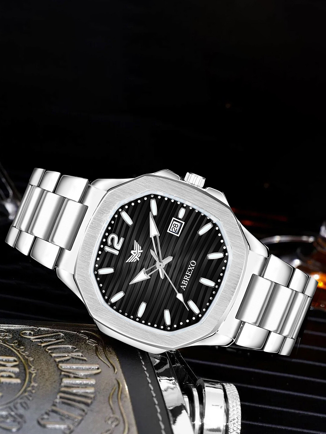 Abrexo Men Embellished Dial & Stainless Steel Bracelet Style Straps Analogue Watch Abx4569