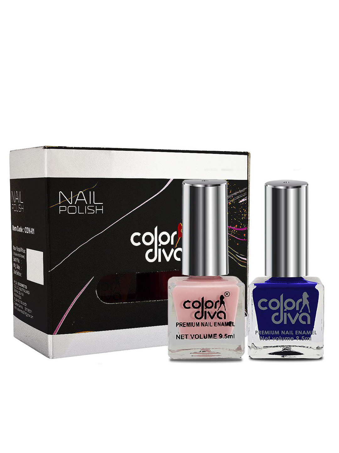 Color Diva Set Of 2 Long Lasting Nail Enamel - 9.5 ml Each - Blue & Baby Pink