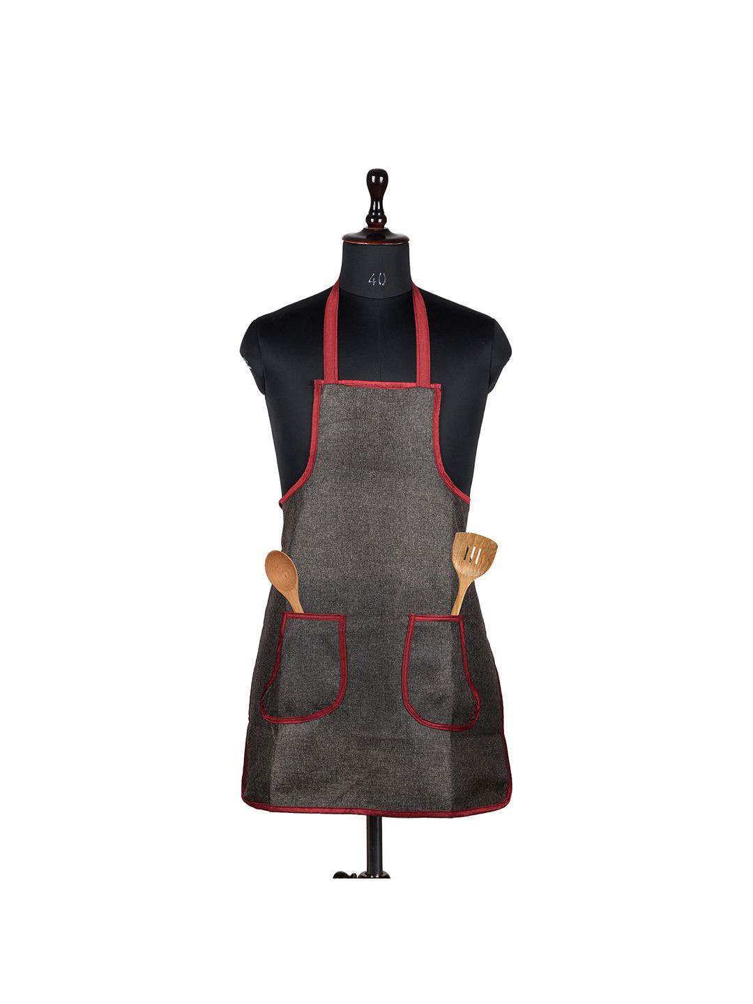 Kuber Industries Dark Brown and Grey Jute 2 Front Pocket Kitchen Apron