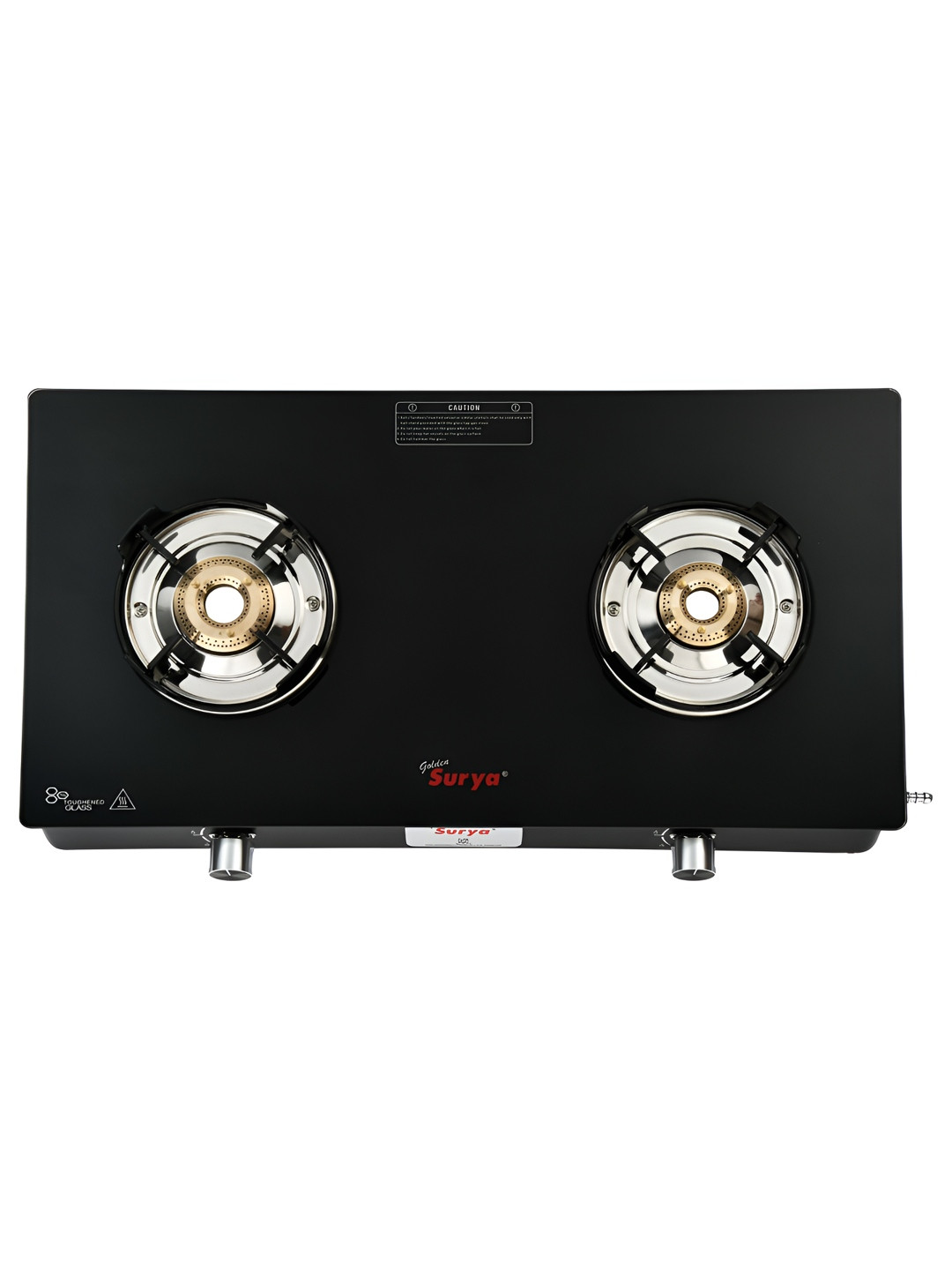 GOLDEN SURYA Black 2 Burners Glass Manual LPG Gas Stove