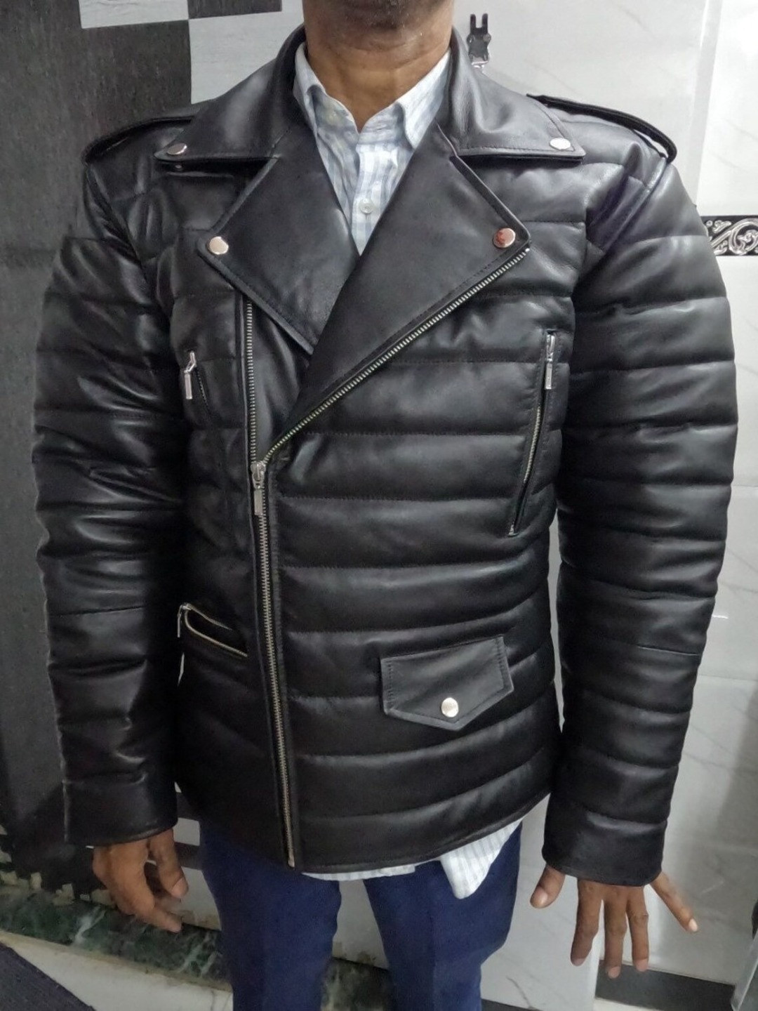 NOORA Men Leather Puffer Jacket