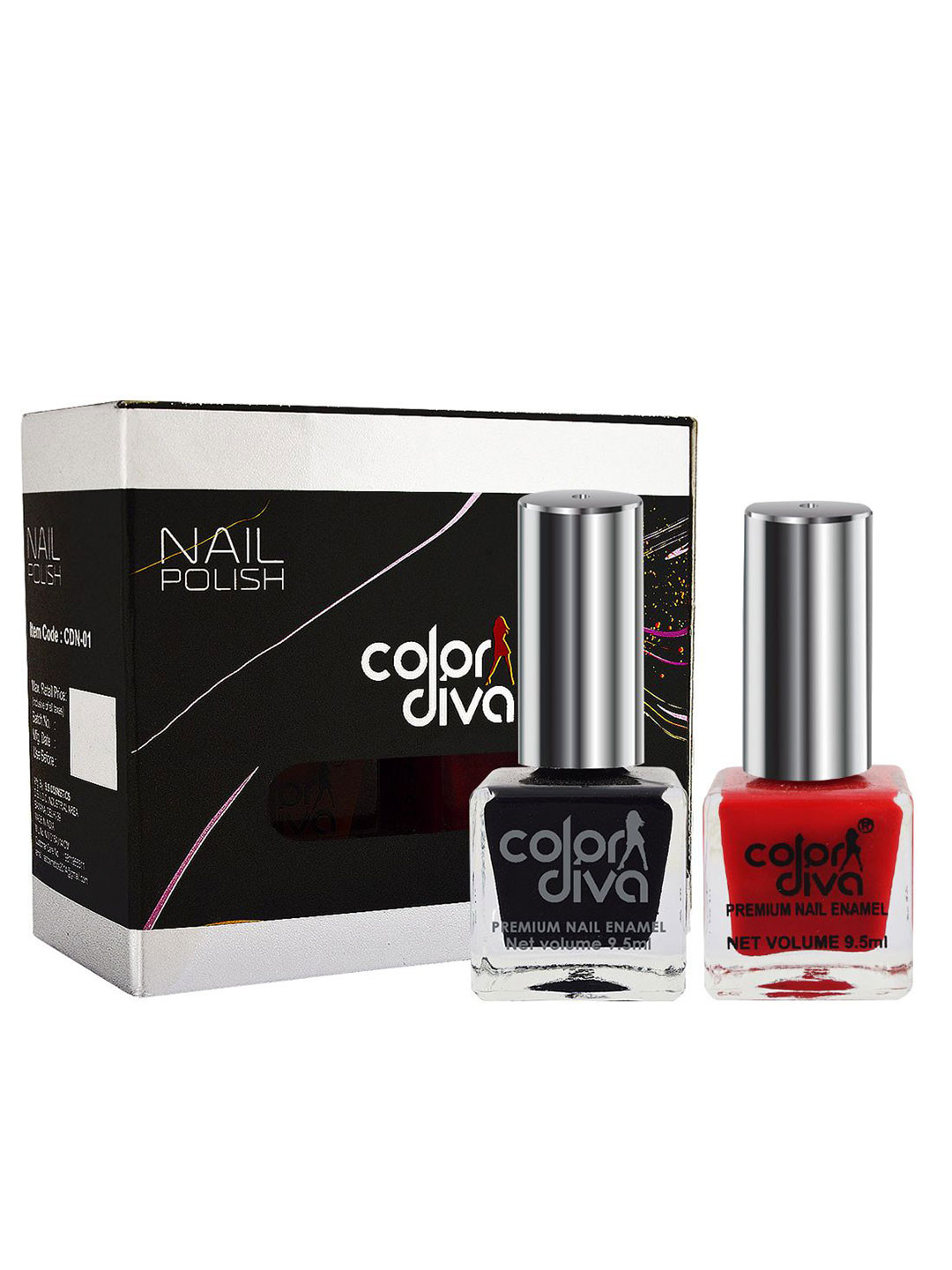 Color Diva Trendy Trail Set Of 2 High Shine Nail Polish - 9.5 ml Each - Red & Black